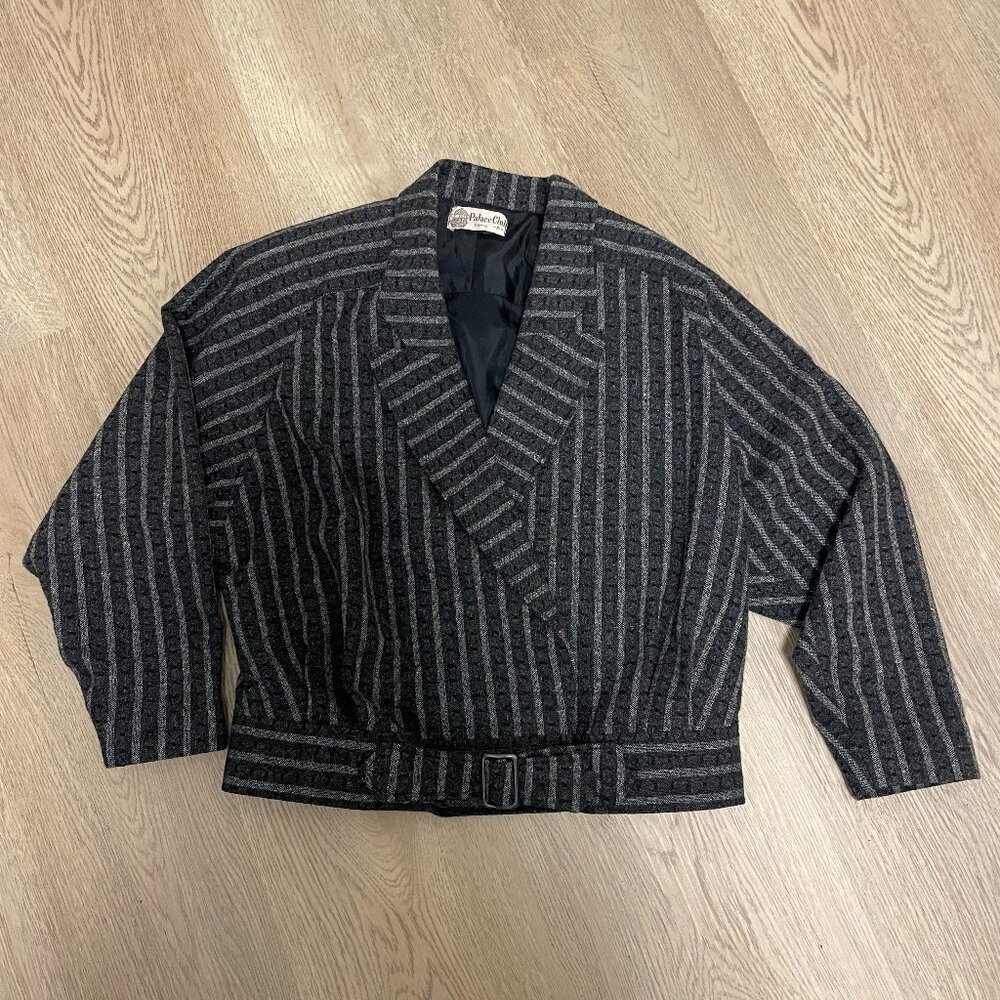 Vintage Cropped Wool Jacket, Charcoal and Soft Gray, Size Medium